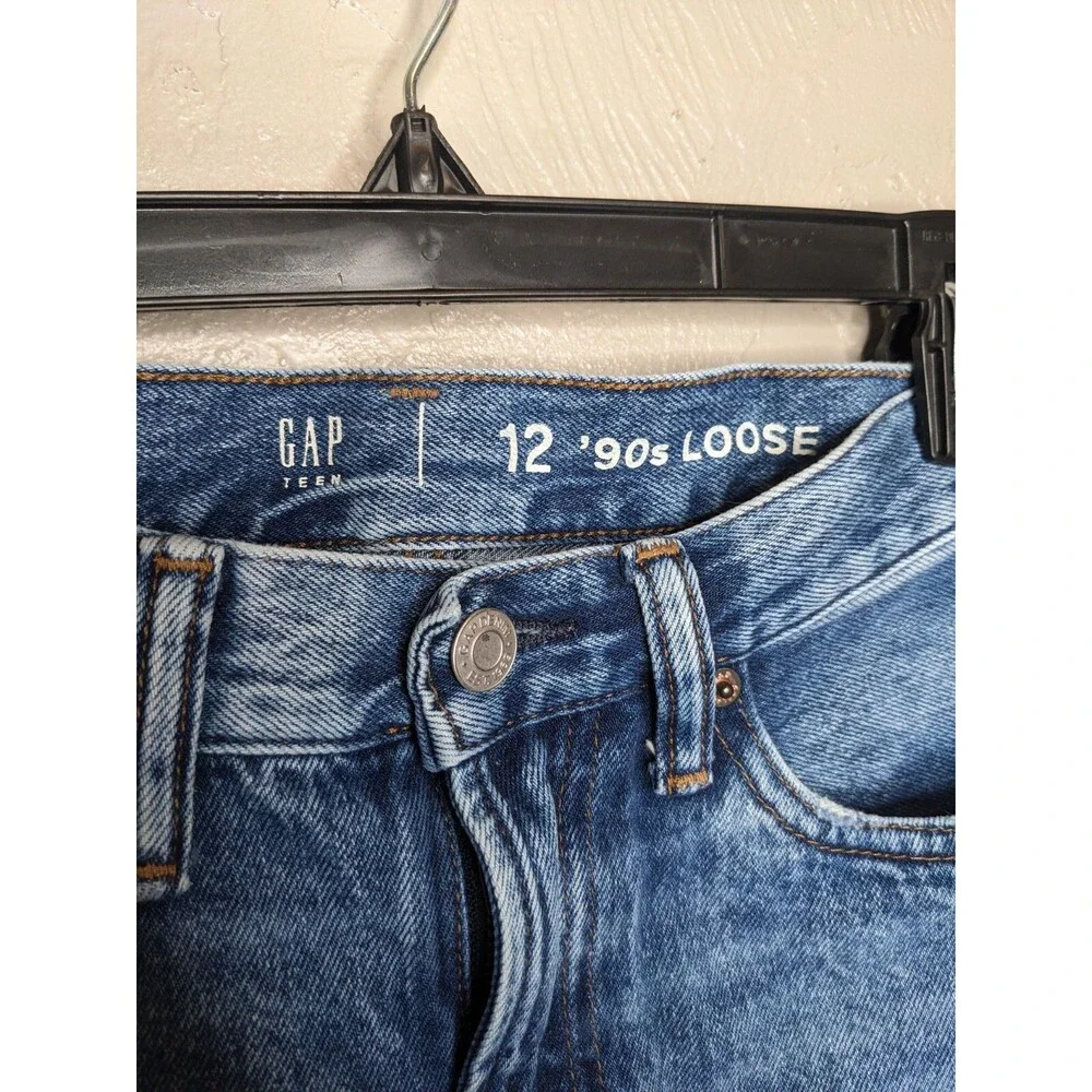 GAP Teen Boys 12 Medium Wash Destroyed Organic Cotton '90s Loose Jeans